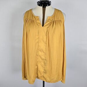 Lane Bryant Cami Women 18 Mustard Yellow Wide Strap V-Neck Pleated Top Plus Size